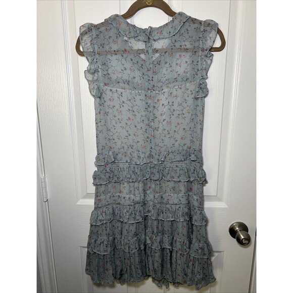 Rebecca Taylor Sleeveless Silk Chiffon Ruffle Tier Dress Size 4 Vine Floral Blue - Picture 5 of 11